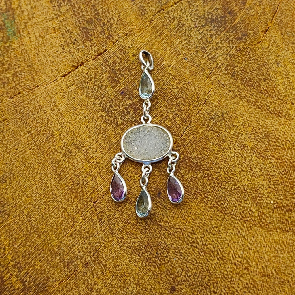 Druzy Amethyst Blue Topaz 925 Silver Designer Pendant