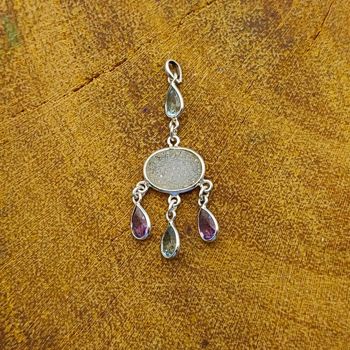 Druzy Amethyst Blue Topaz 925 Silver Designer Pendant