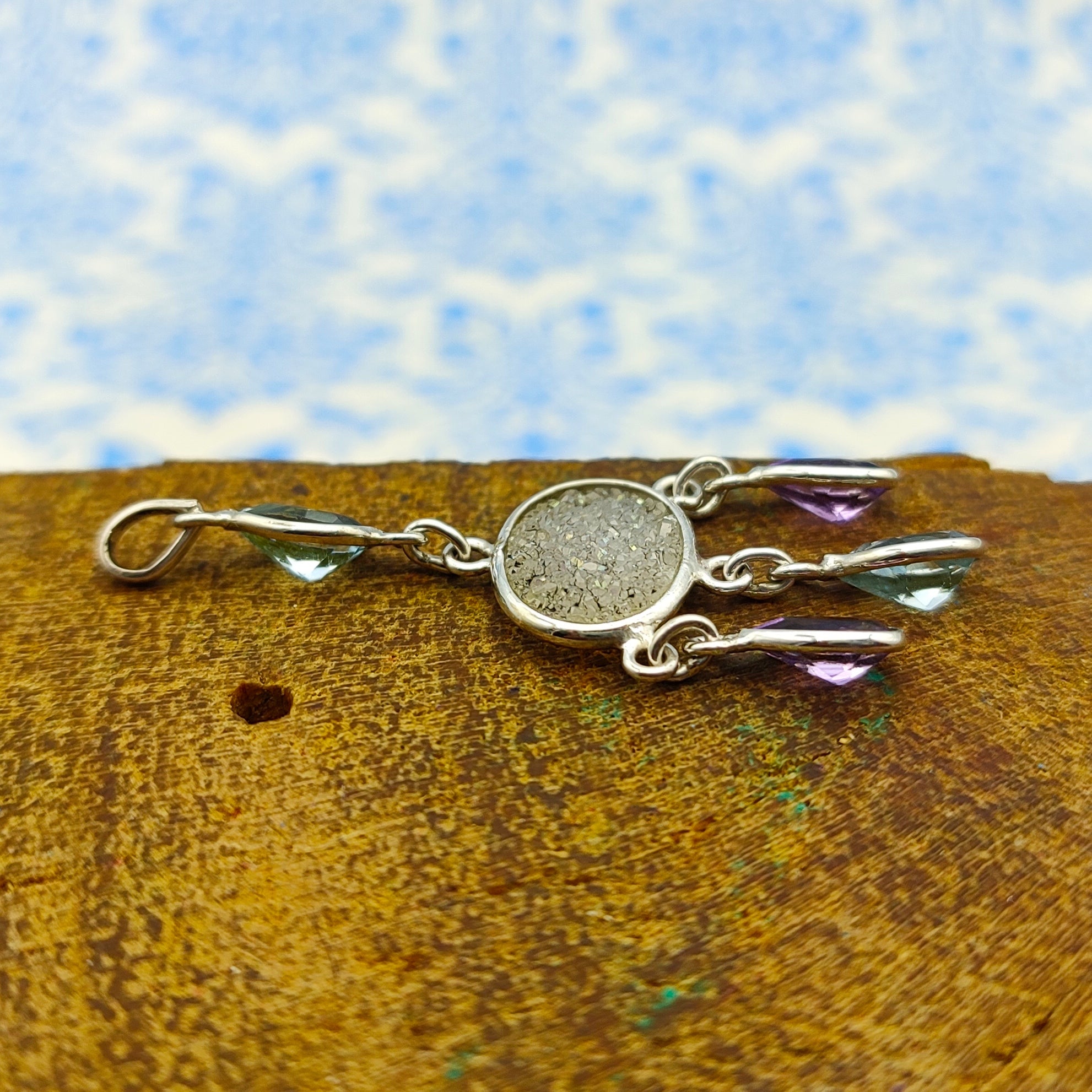Druzy Amethyst Blue Topaz 925 Silver Designer Pendant