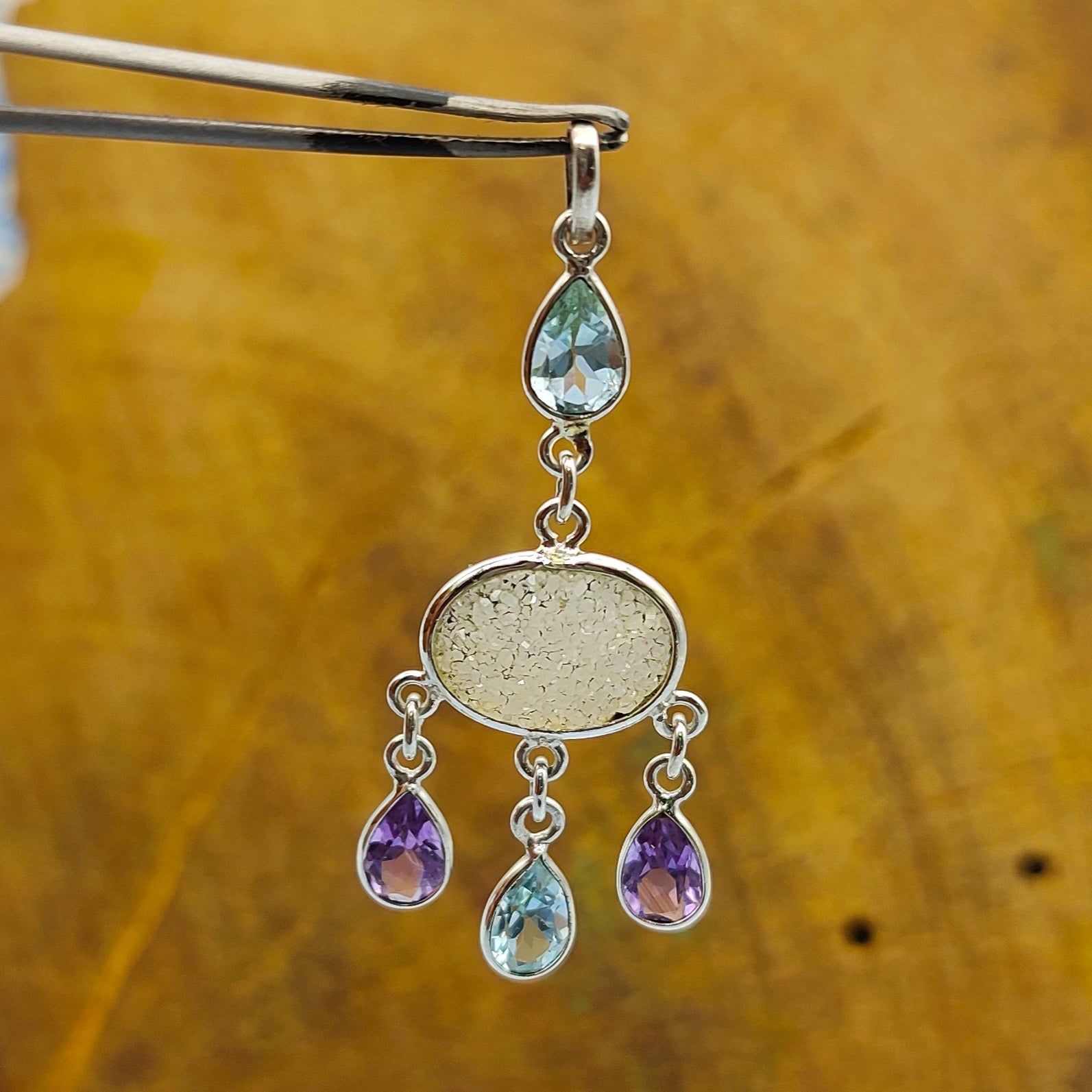 Druzy Amethyst Blue Topaz 925 Silver Designer Pendant