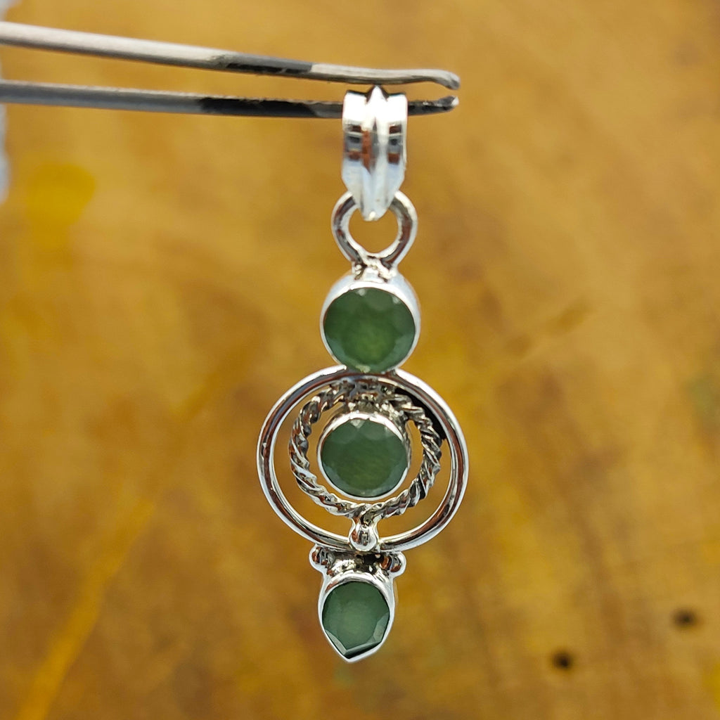 Green Onyx 925 Silver Triple Stone Dainty Necklace