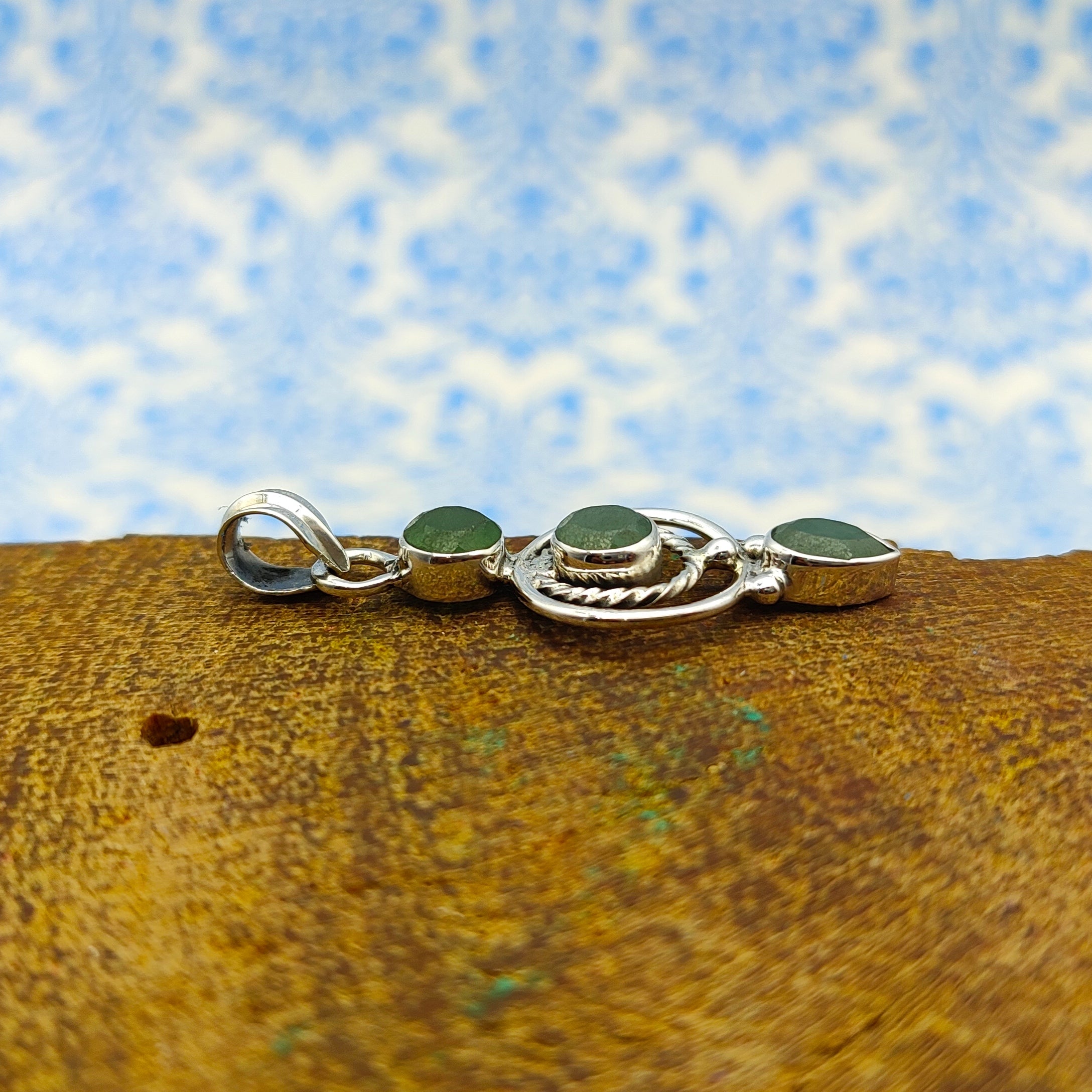 Green Onyx 925 Silver Triple Stone Dainty Necklace