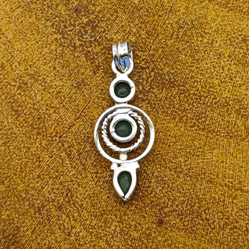Green Onyx 925 Silver Triple Stone Dainty Necklace