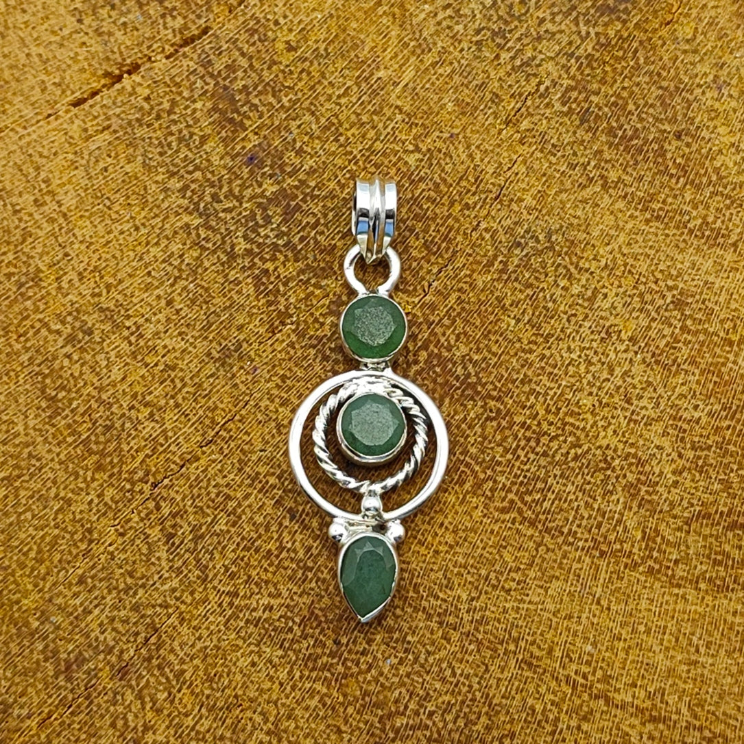 Green Onyx 925 Silver Triple Stone Dainty Necklace