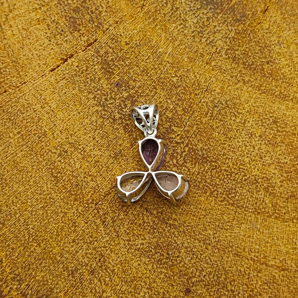 Amethyst Rose Quartz Crystal 925 Silver Triple Pendant