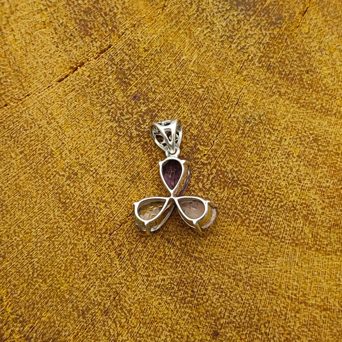 Amethyst Rose Quartz Crystal 925 Silver Triple Pendant