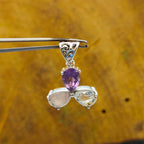 Amethyst Rose Quartz Crystal 925 Silver Triple Pendant