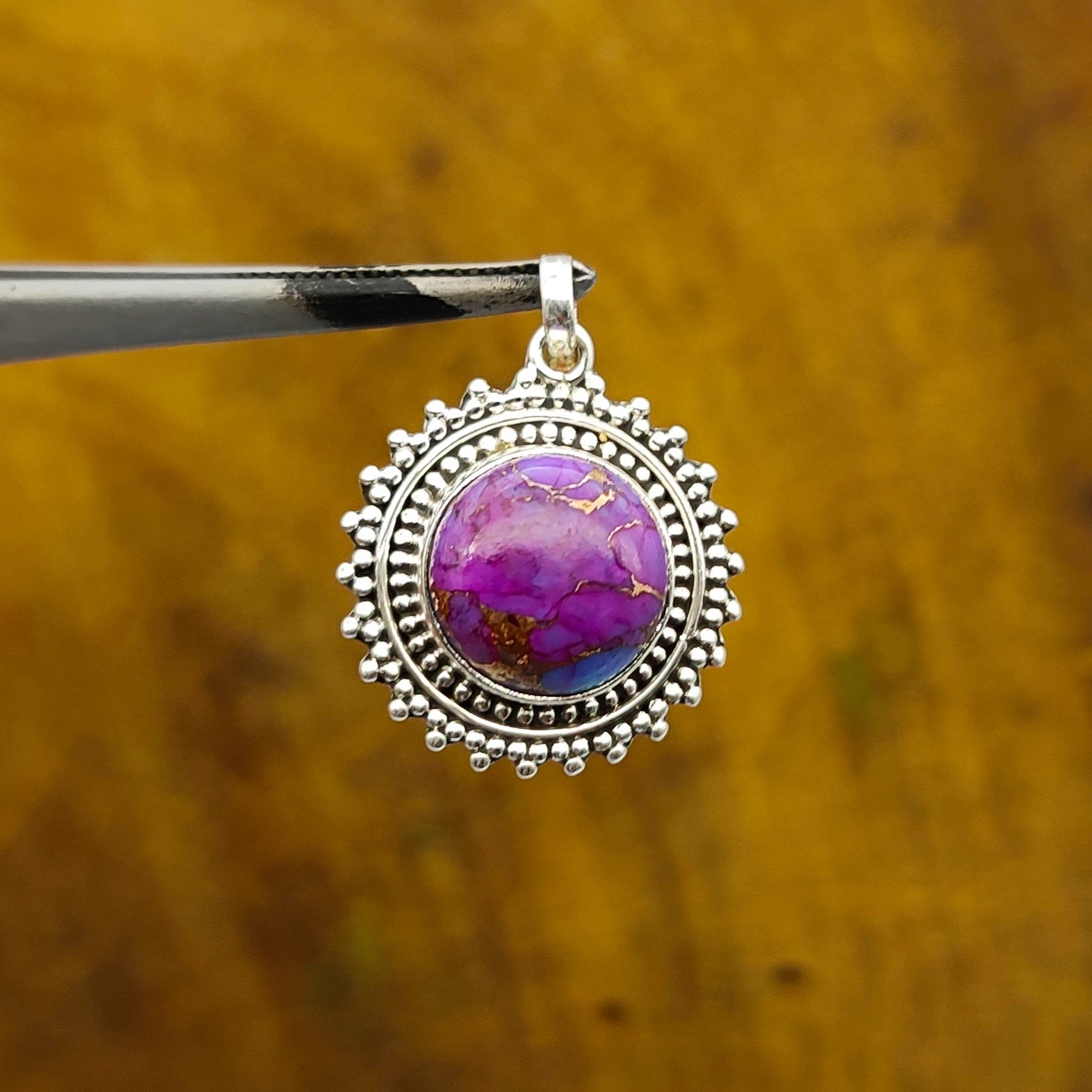 Purple Copper Turquoise 925 Silver Dainty Necklace