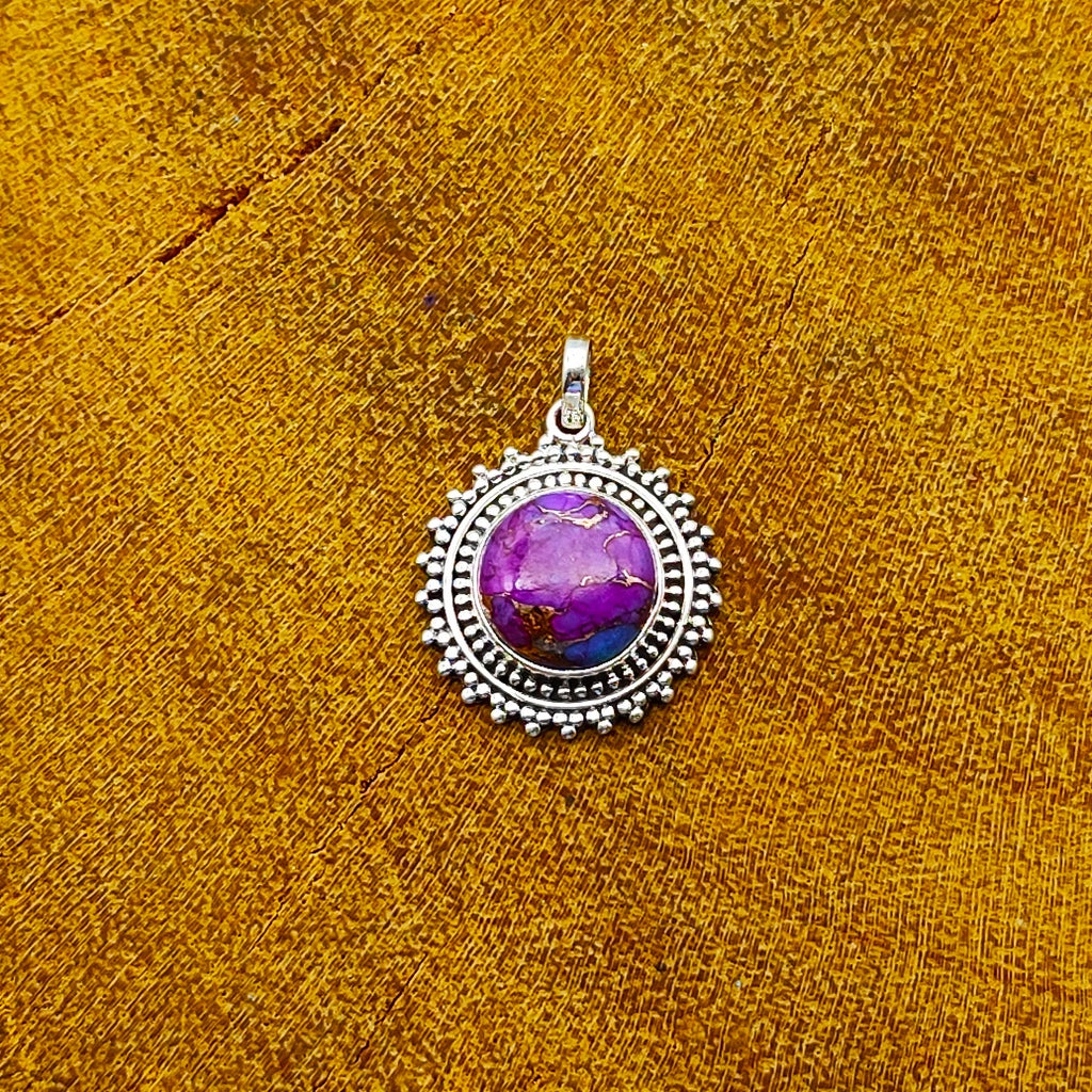 Purple Copper Turquoise 925 Silver Dainty Necklace