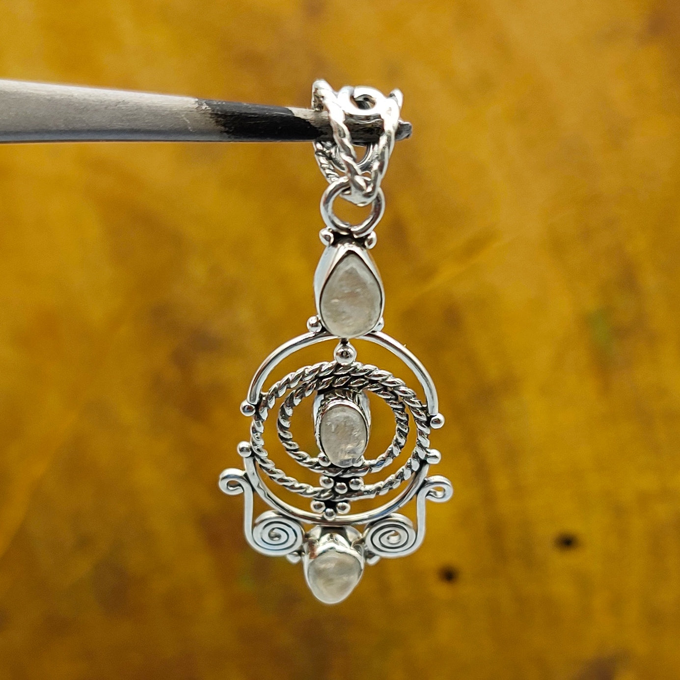 Rainbow Moonstone Multi Stone 925 Silver Bezel Pendant