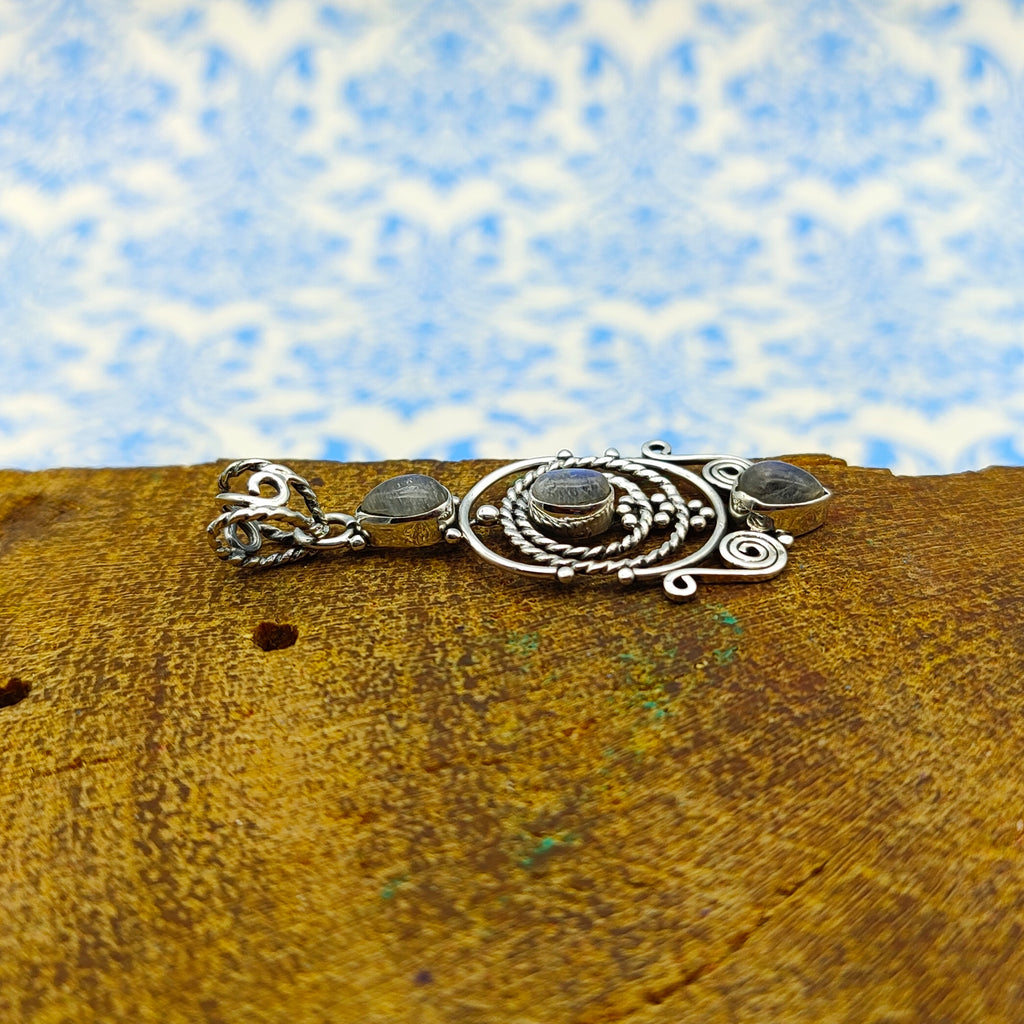 Rainbow Moonstone Multi Stone 925 Silver Bezel Pendant