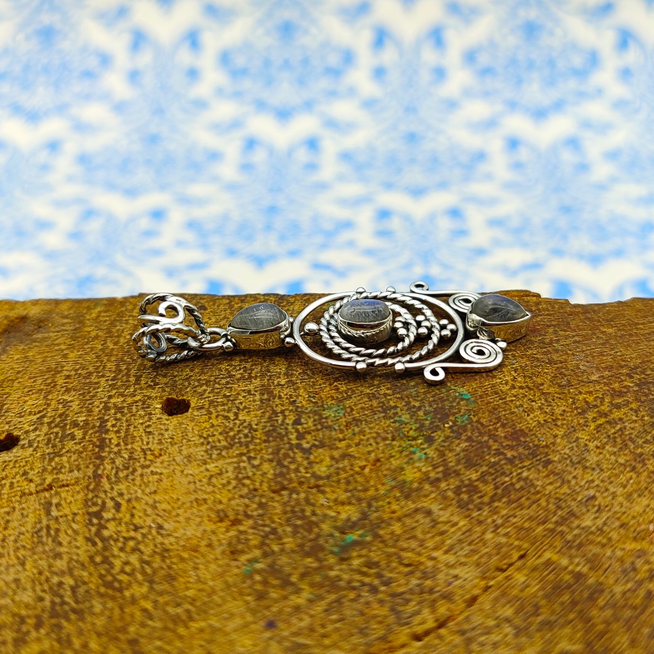 Rainbow Moonstone Multi Stone 925 Silver Bezel Pendant