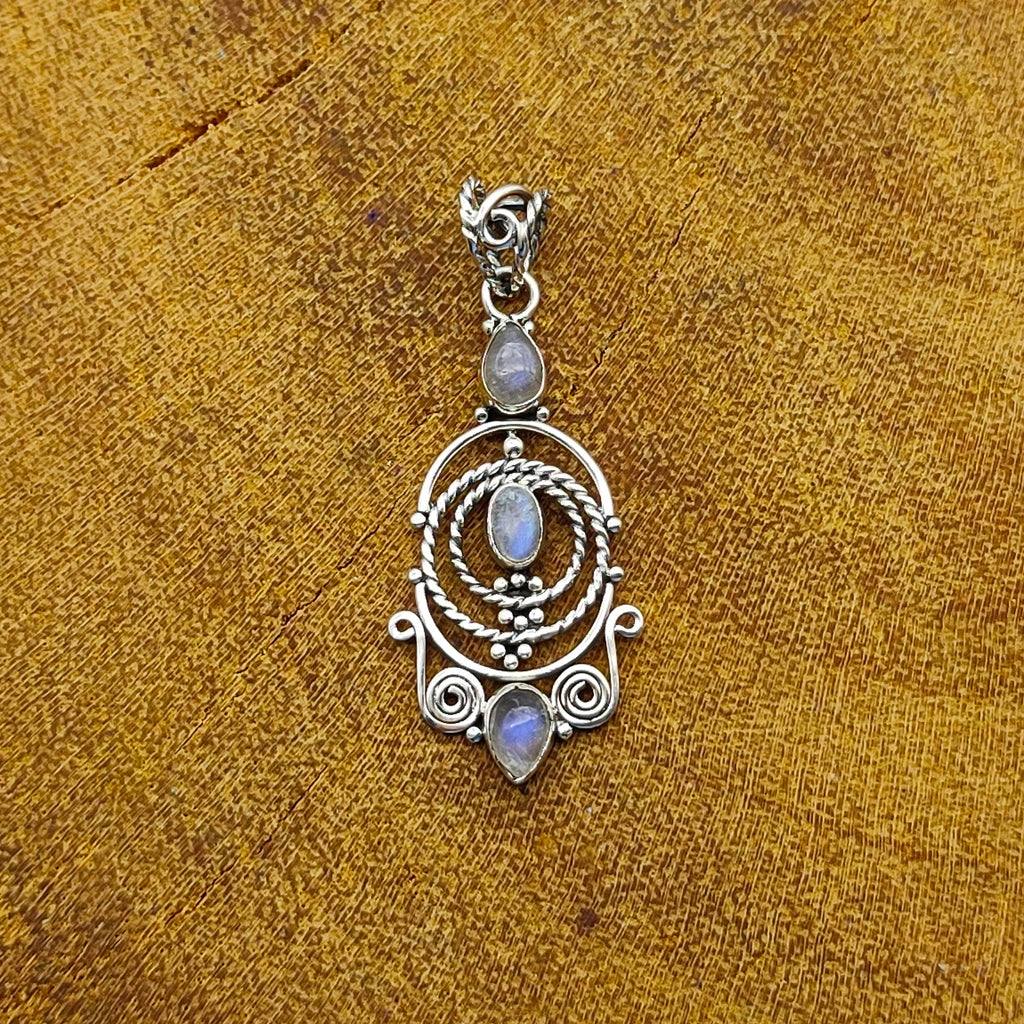 Rainbow Moonstone Multi Stone 925 Silver Bezel Pendant