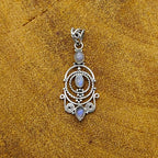 Rainbow Moonstone Multi Stone 925 Silver Bezel Pendant