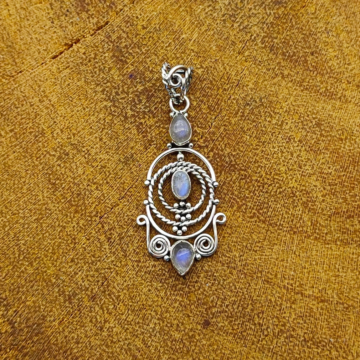 Rainbow Moonstone Multi Stone 925 Silver Bezel Pendant