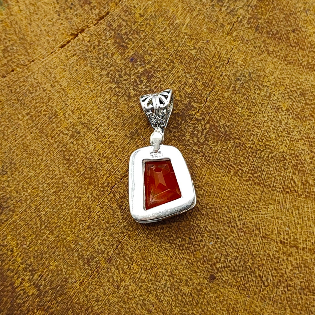 Carnelian Thick Bezel 925 Silver Heavy Prong Pendant