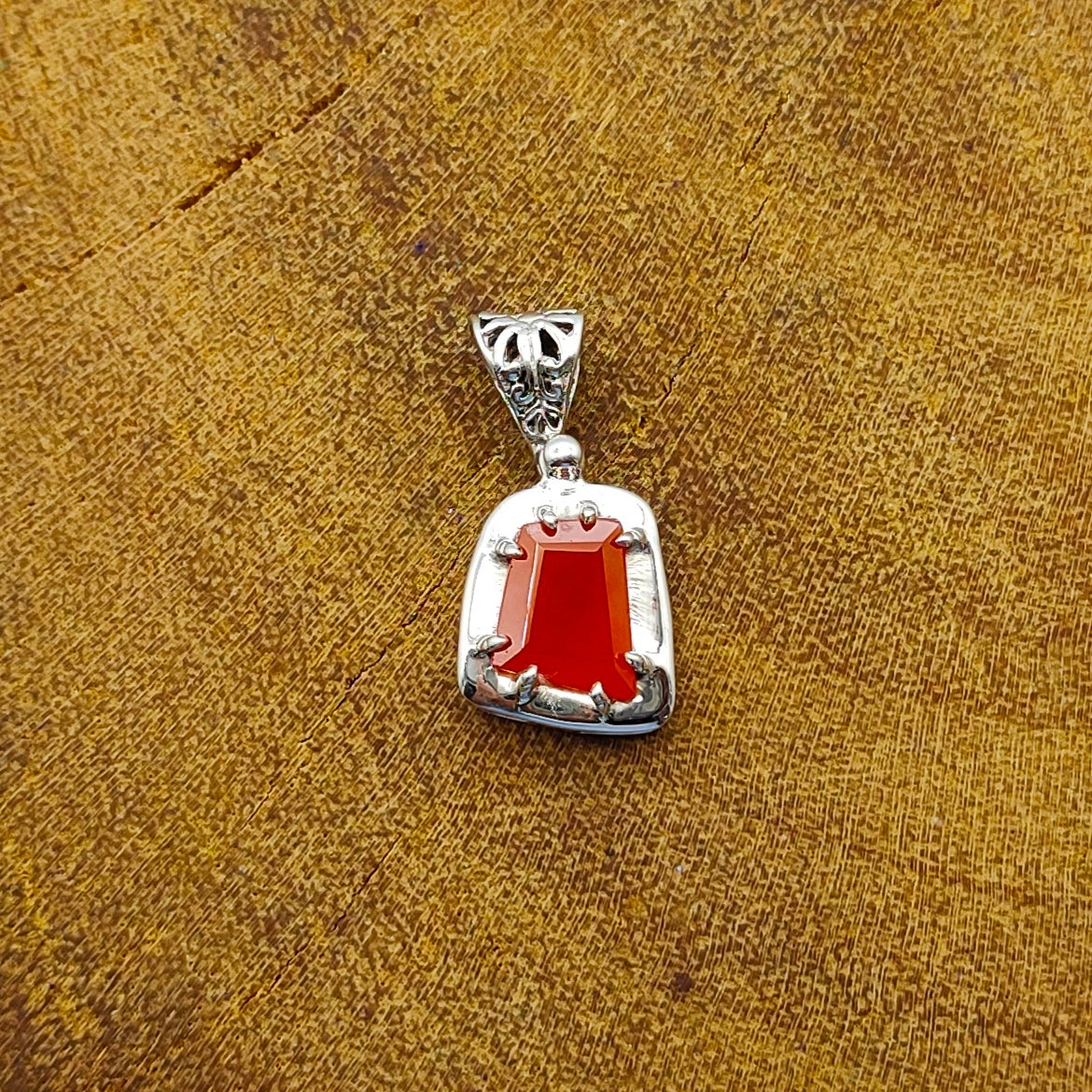 Carnelian Thick Bezel 925 Silver Heavy Prong Pendant