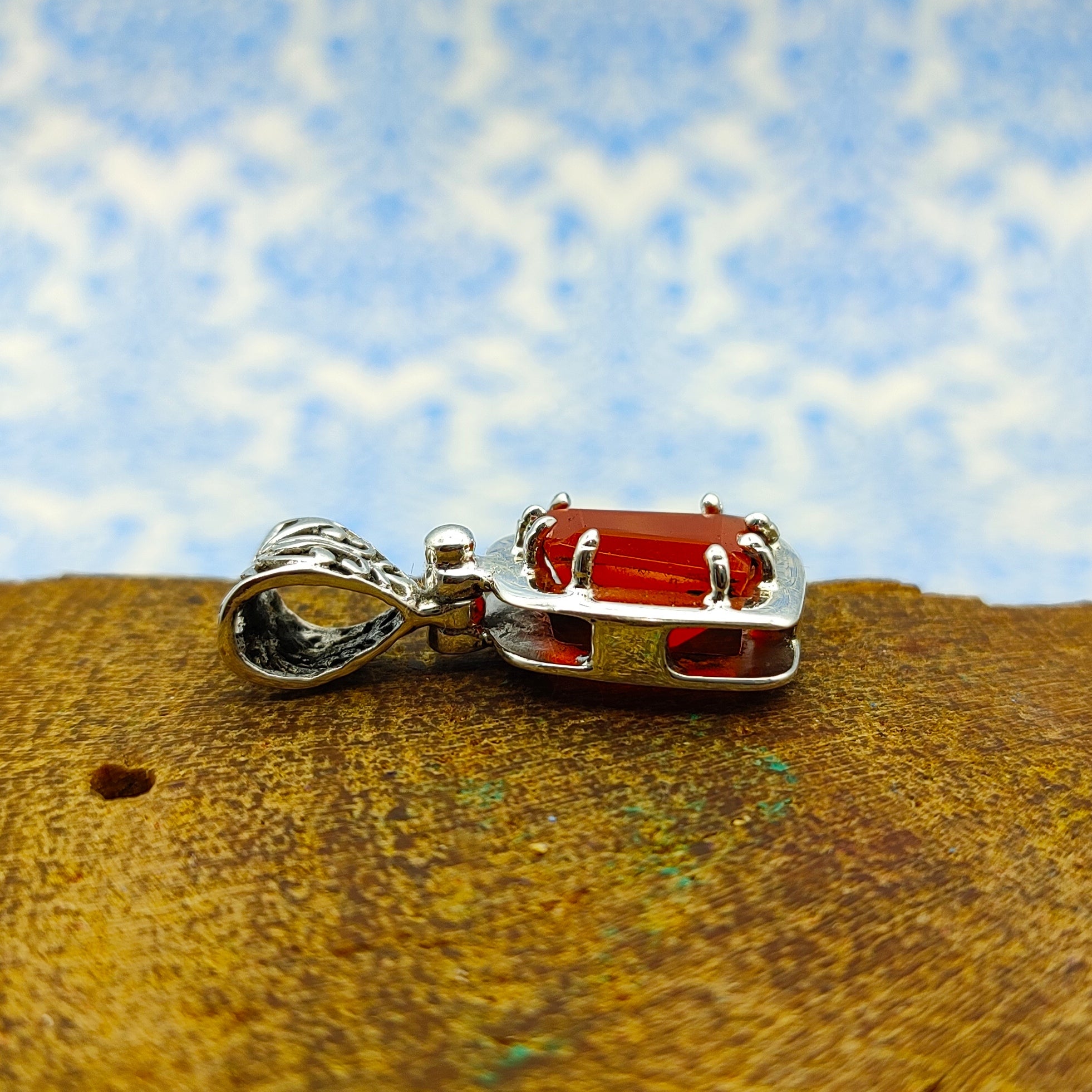 Carnelian Thick Bezel 925 Silver Heavy Prong Pendant