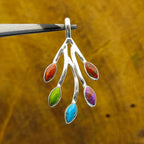 Leaf Design Marquise Copper Turquoise 925 Silver Dainty Pendant