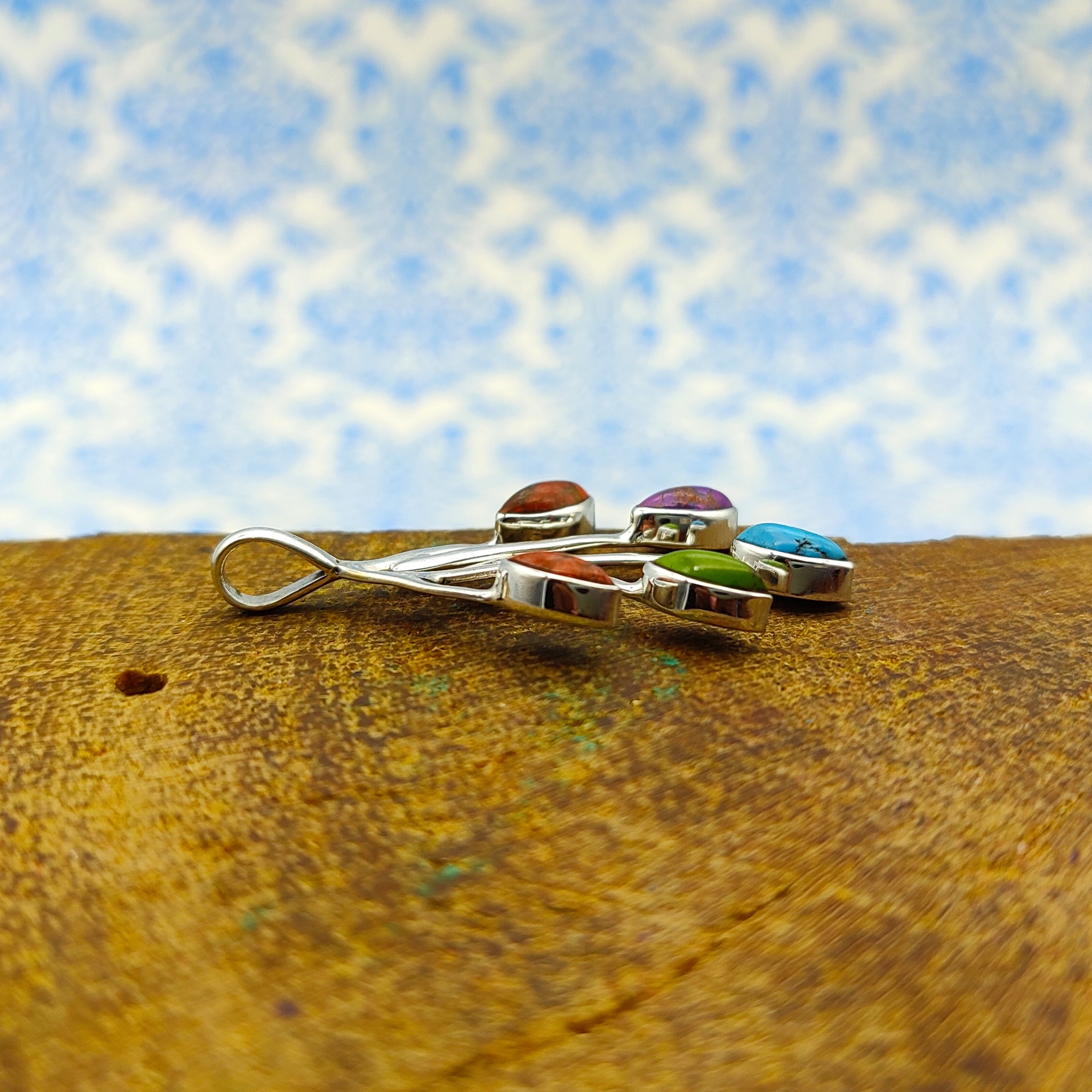 Leaf Design Marquise Copper Turquoise 925 Silver Dainty Pendant
