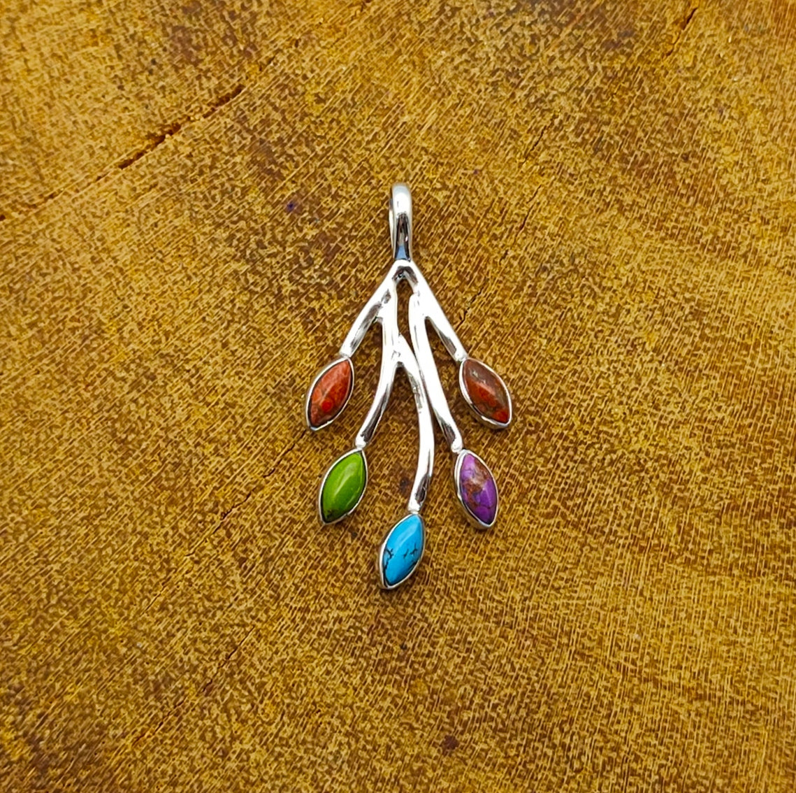 Leaf Design Marquise Copper Turquoise 925 Silver Dainty Pendant