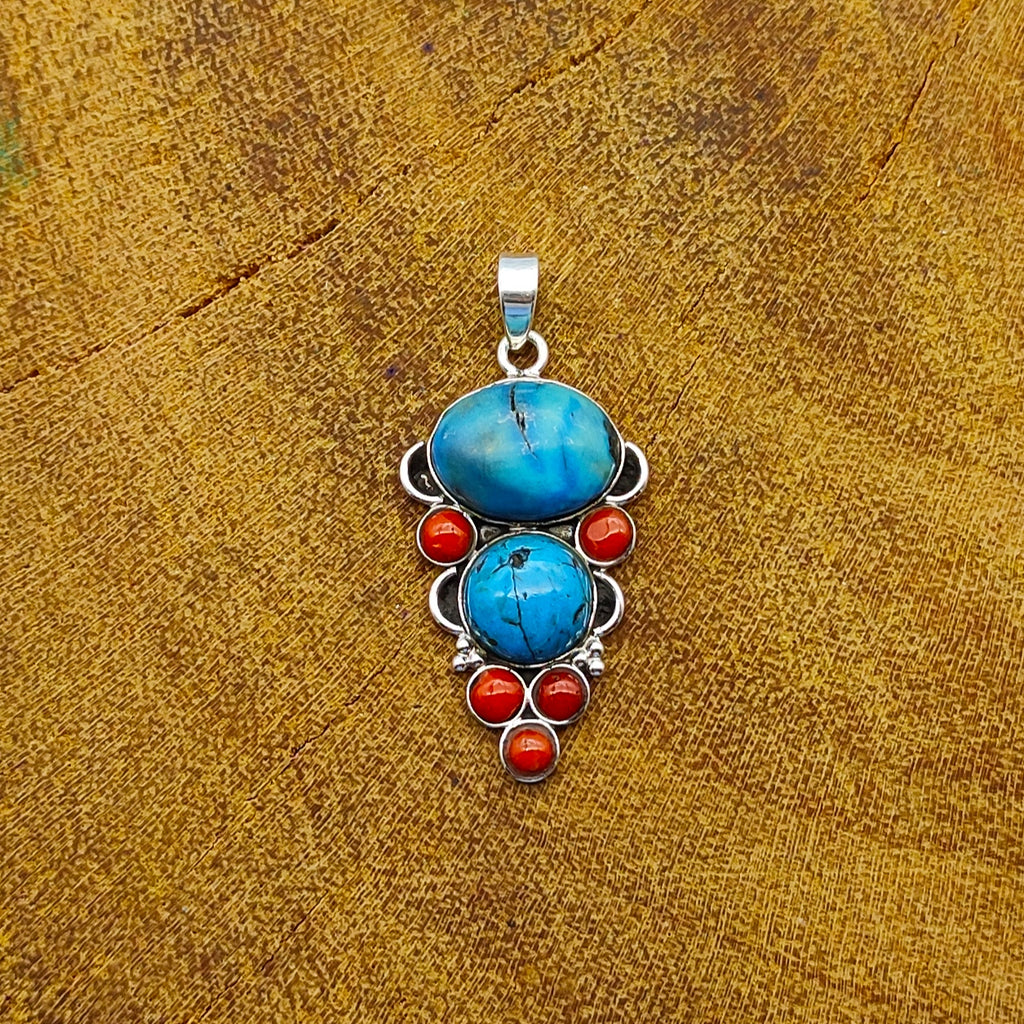 Nepali Coral Turquoise 925 Silver Pendant Gift Wedding