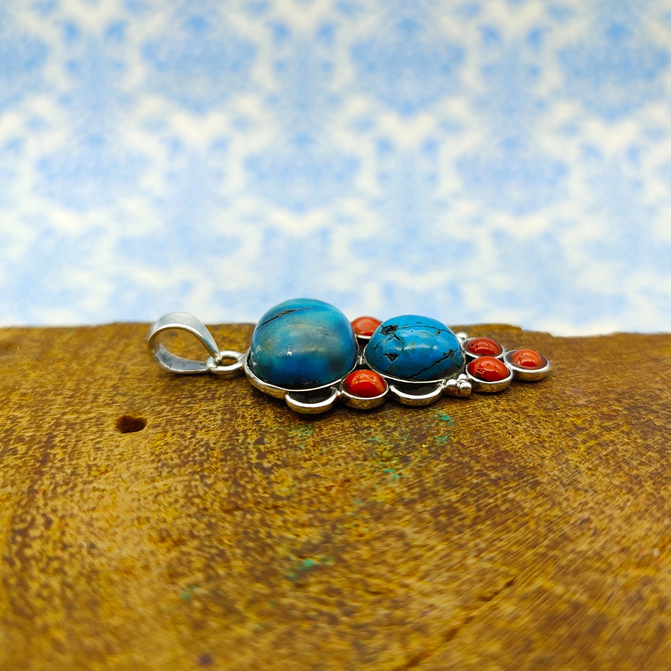 Nepali Coral Turquoise 925 Silver Pendant Gift Wedding
