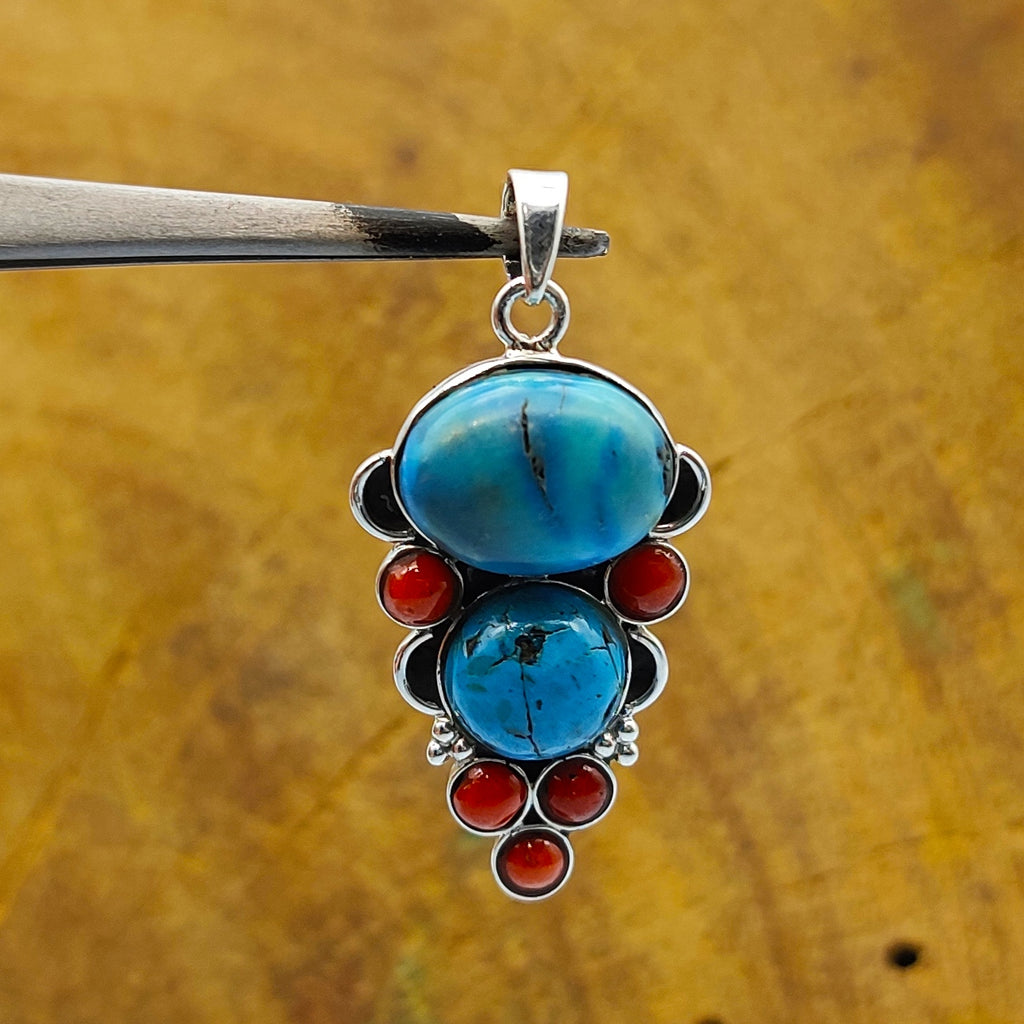 Nepali Coral Turquoise 925 Silver Pendant Gift Wedding