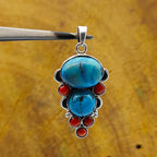 Nepali Coral Turquoise 925 Silver Pendant Gift Wedding