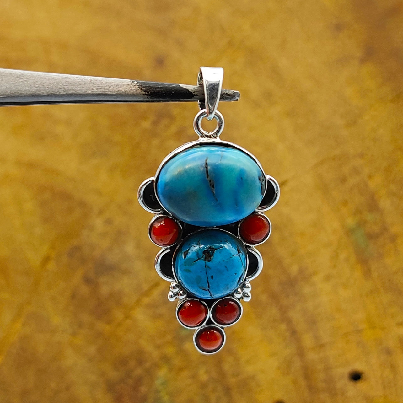 Nepali Coral Turquoise 925 Silver Pendant Gift Wedding