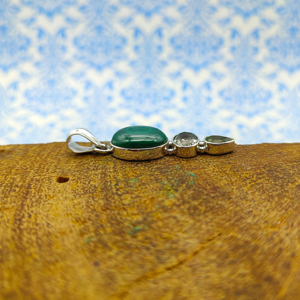 Malachite Peridot 925 Silver Boho Pendant Necklace