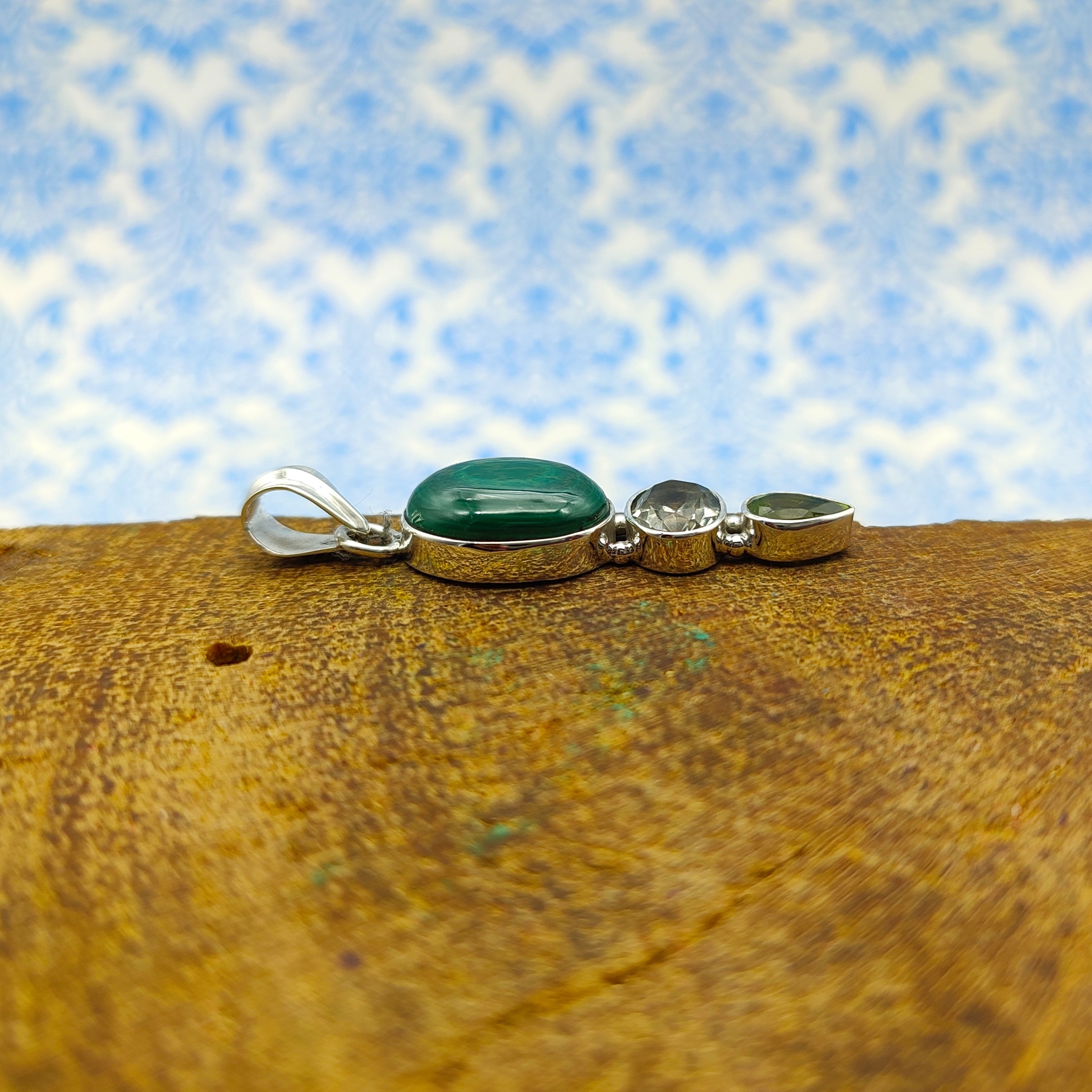 Malachite Peridot 925 Silver Boho Pendant Necklace
