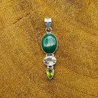 Malachite Peridot 925 Silver Boho Pendant Necklace
