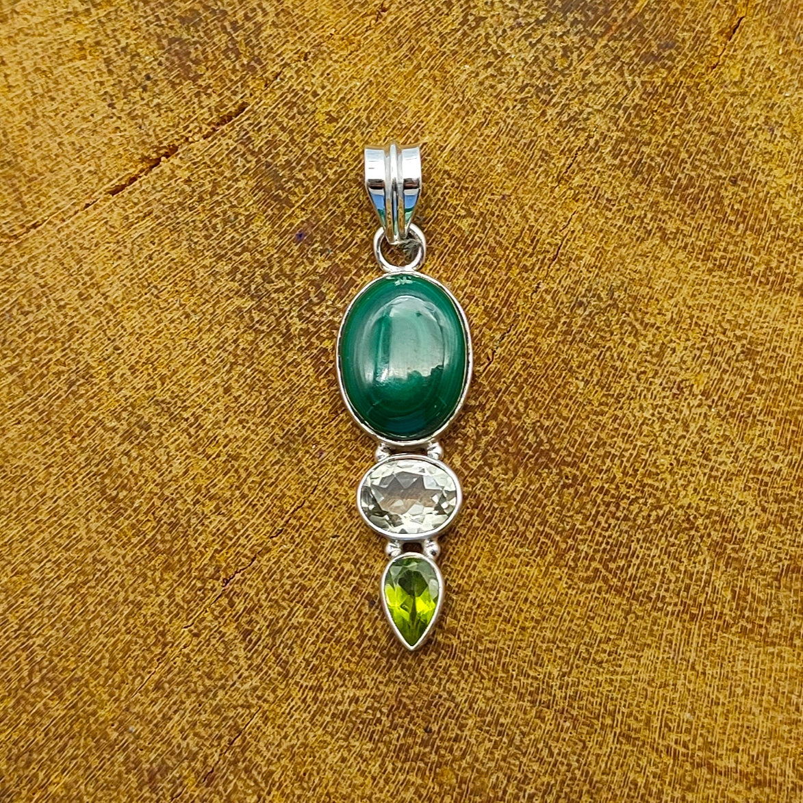 Malachite Peridot 925 Silver Boho Pendant Necklace