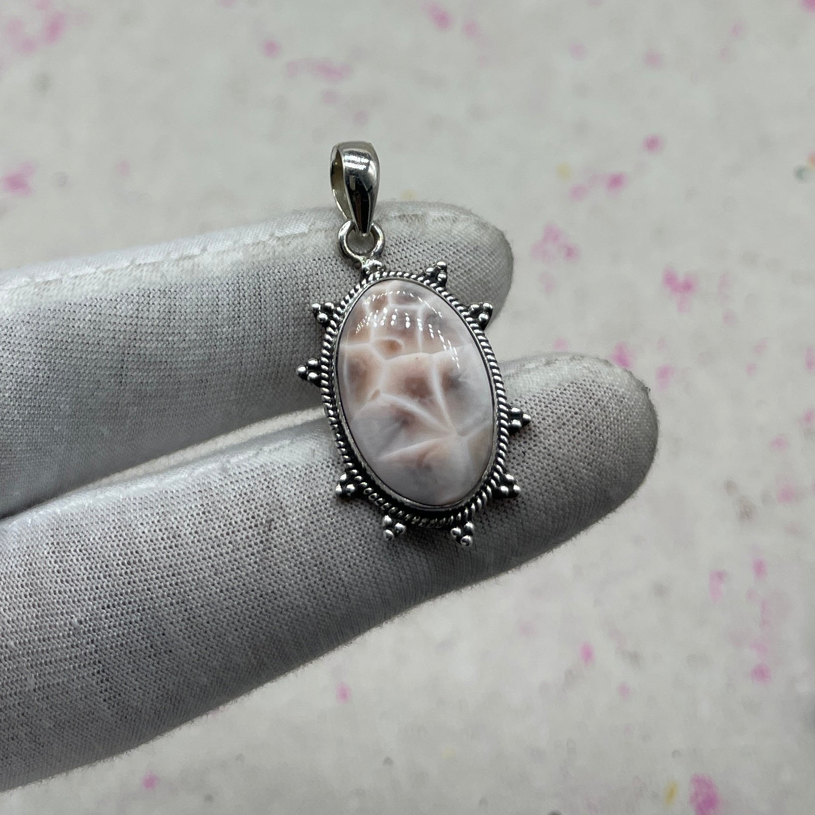 Pink Larimar 925 Sterling Silver Pendant – Handmade Bohemian Jewelry
