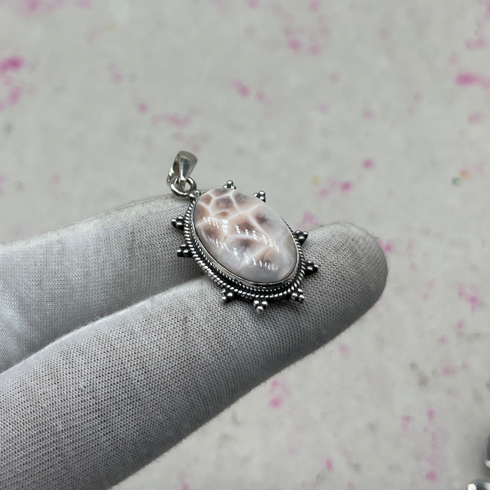 Pink Larimar 925 Sterling Silver Pendant – Handmade Bohemian Jewelry