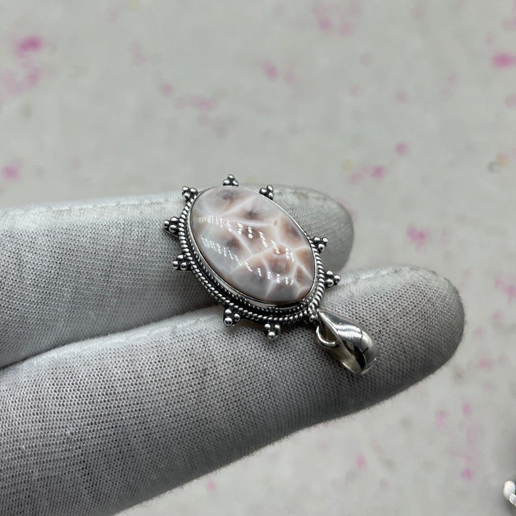Pink Larimar 925 Sterling Silver Pendant – Handmade Bohemian Jewelry