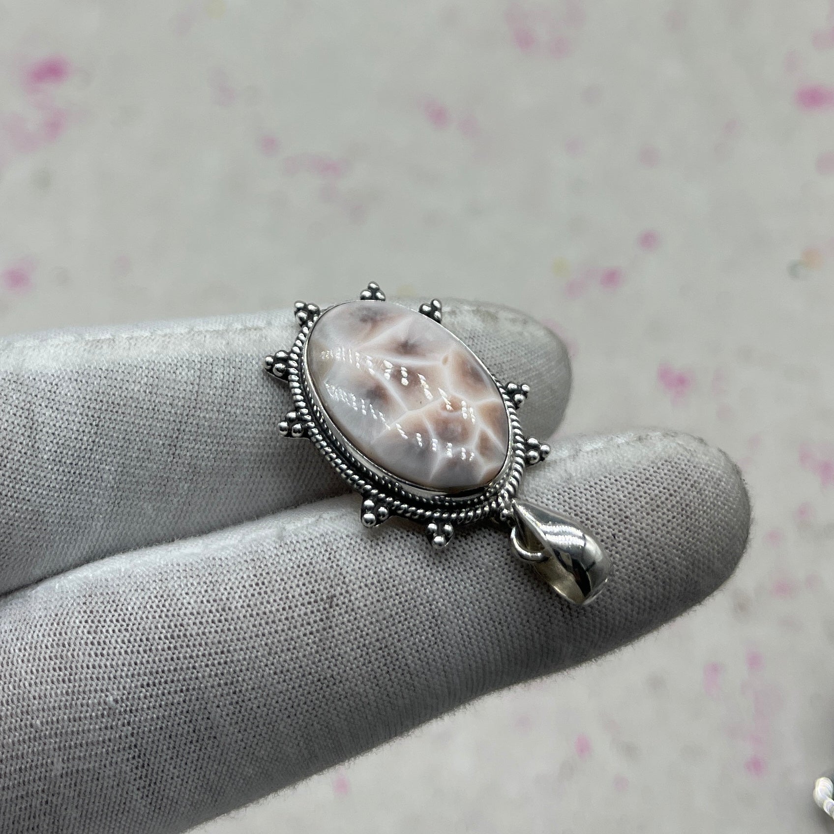 Pink Larimar 925 Sterling Silver Pendant – Handmade Bohemian Jewelry