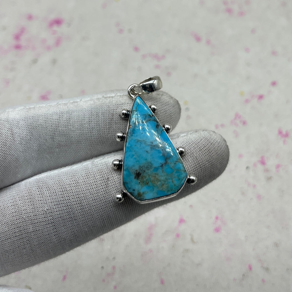 Blue Mohave Turquoise 925 Sterling Silver Pendant – Handmade Festival Jewelry