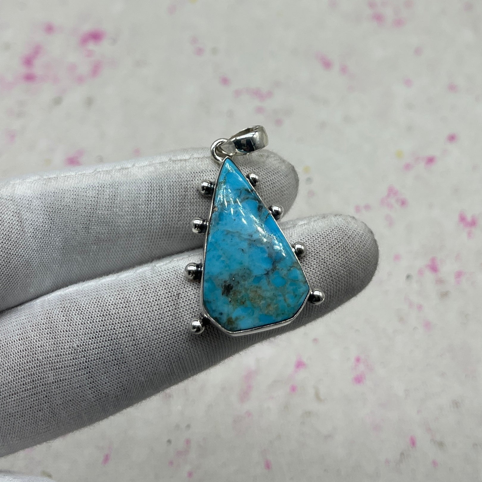 Blue Mohave Turquoise 925 Sterling Silver Pendant – Handmade Festival Jewelry