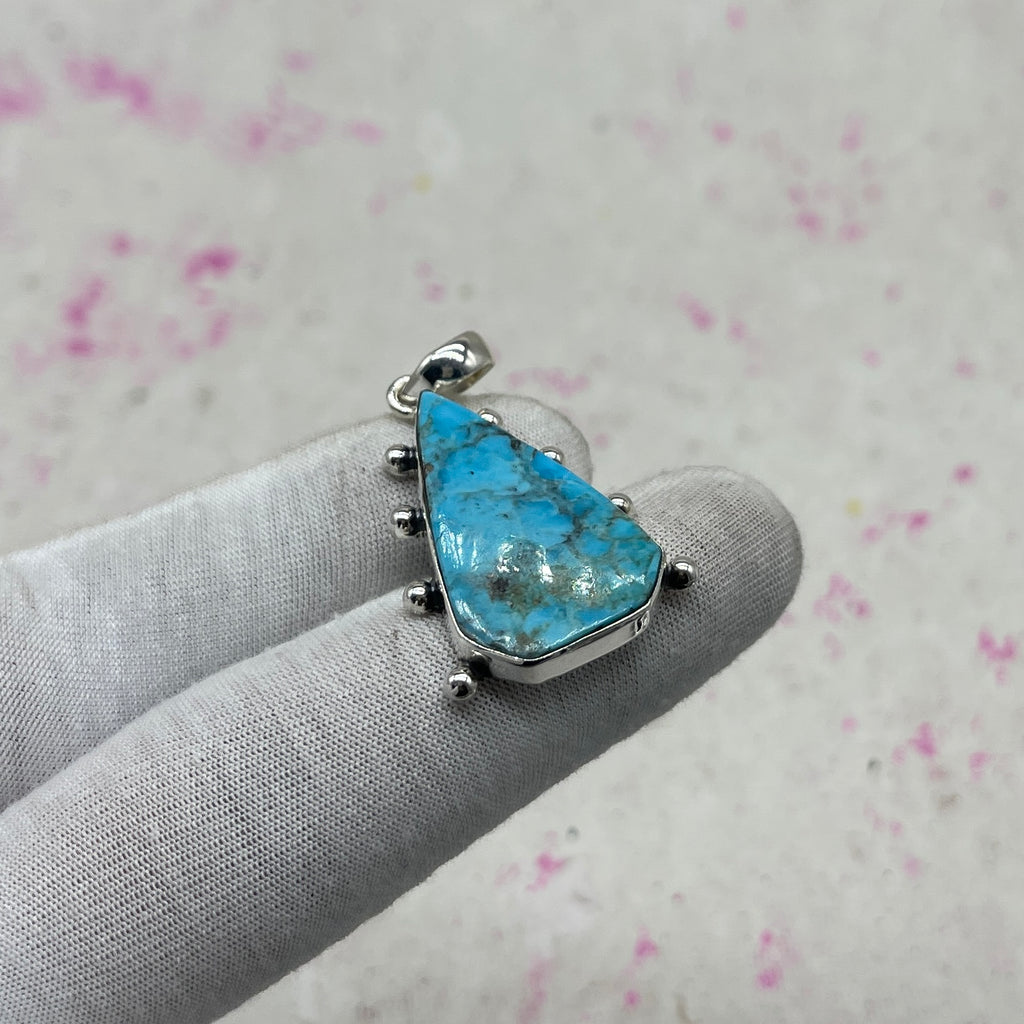 Blue Mohave Turquoise 925 Sterling Silver Pendant – Handmade Festival Jewelry