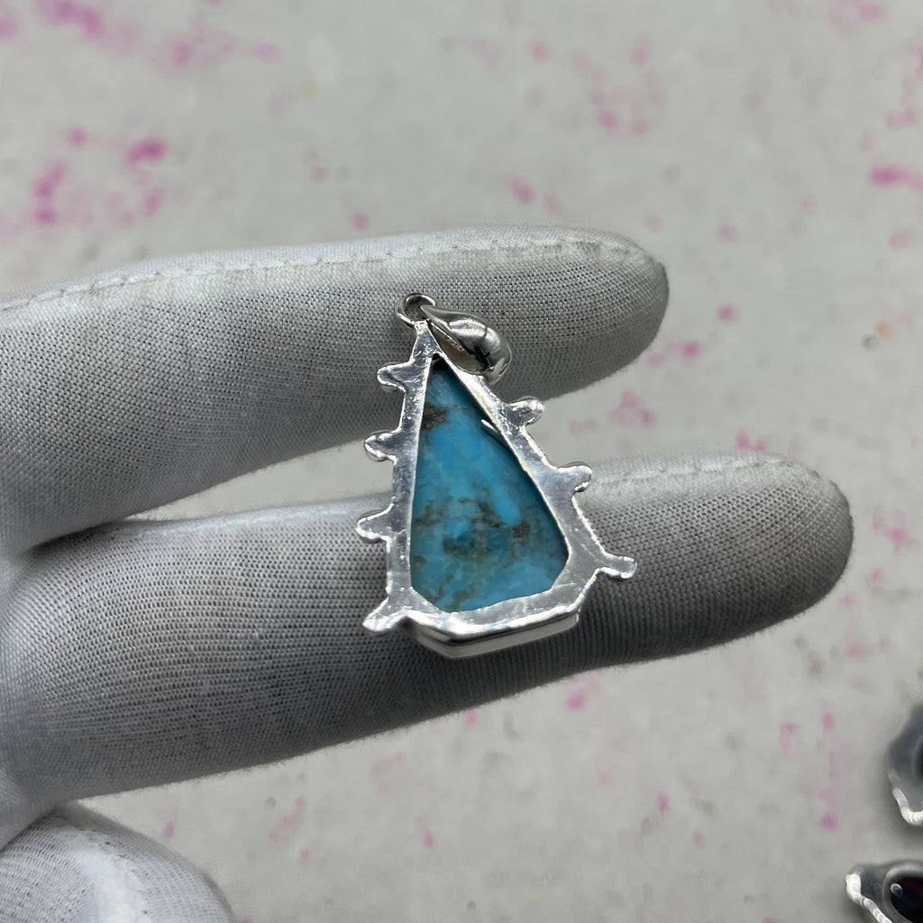 Blue Mohave Turquoise 925 Sterling Silver Pendant – Handmade Festival Jewelry