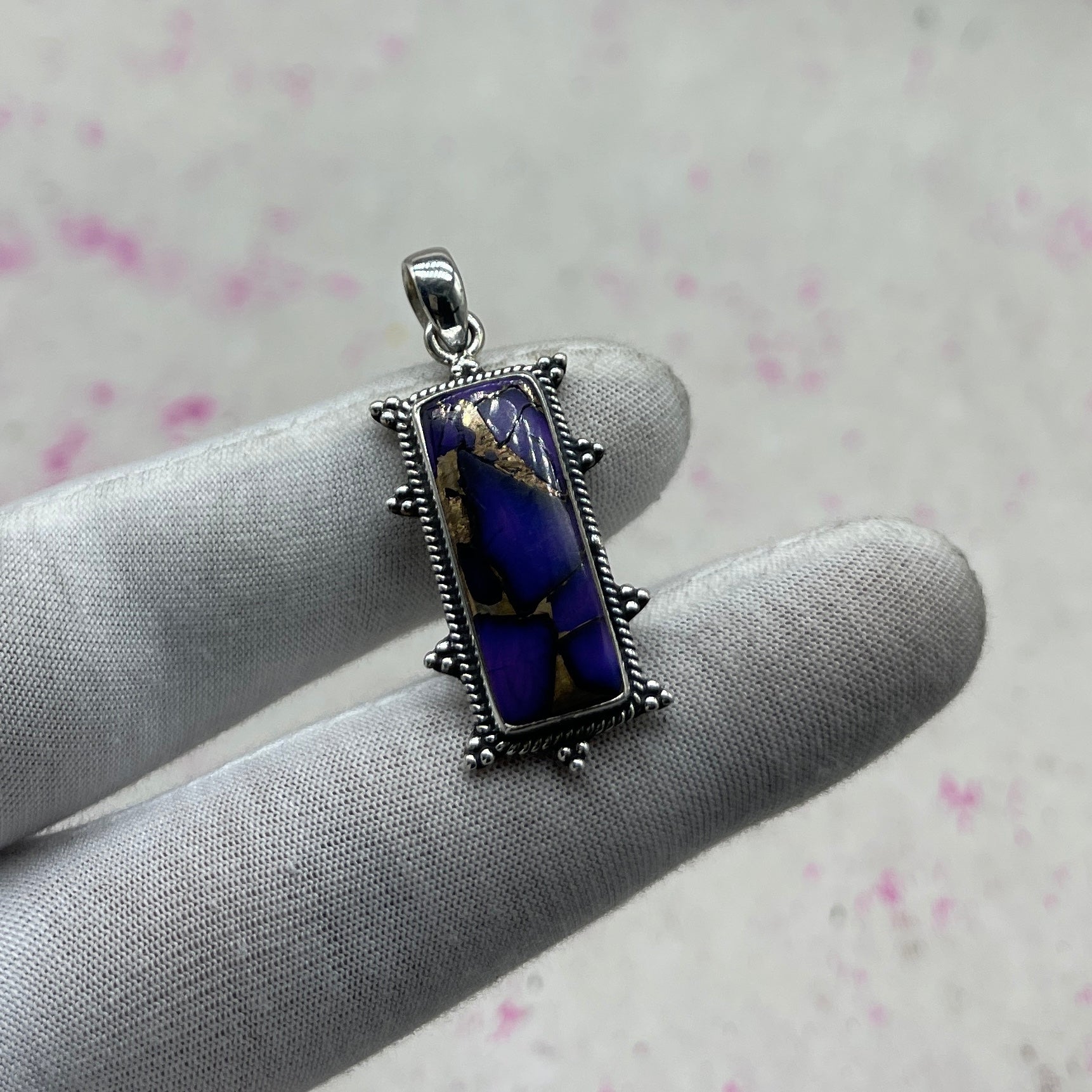Purple Dahlia Turquoise 925 Sterling Silver Pendant – Designer Silver Pendant