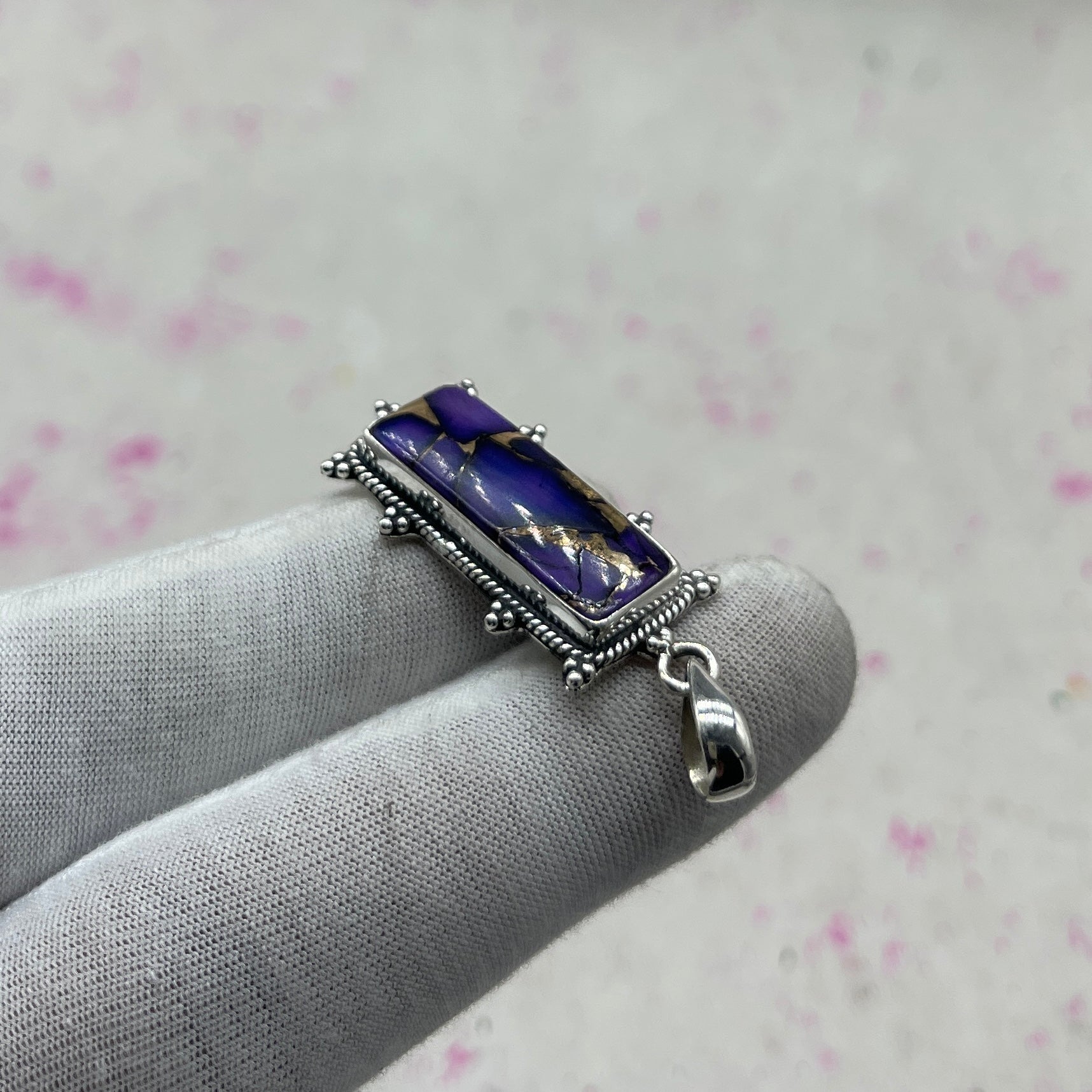 Purple Dahlia Turquoise 925 Sterling Silver Pendant – Designer Silver Pendant