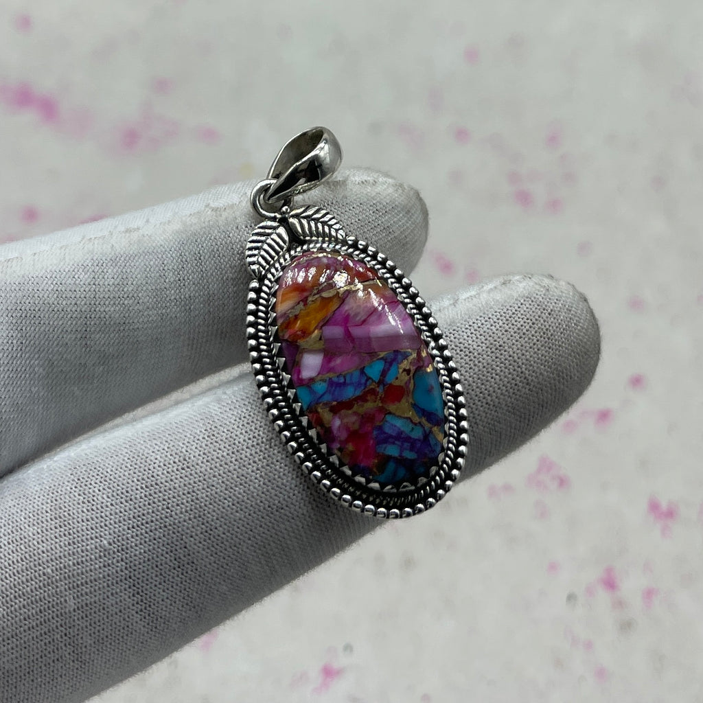 Spiny Oyster Turquoise 925 Sterling Silver Pendant – Handmade Designer Jewelry