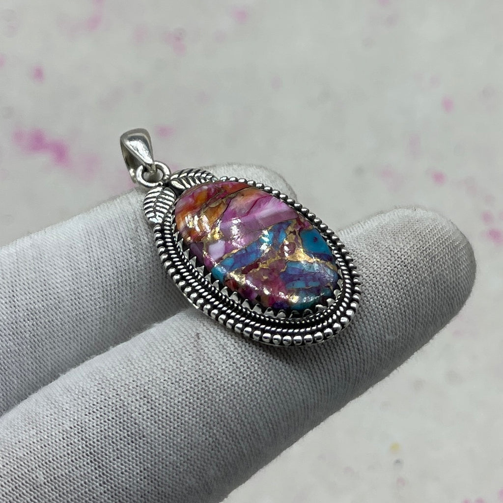 Spiny Oyster Turquoise 925 Sterling Silver Pendant – Handmade Designer Jewelry