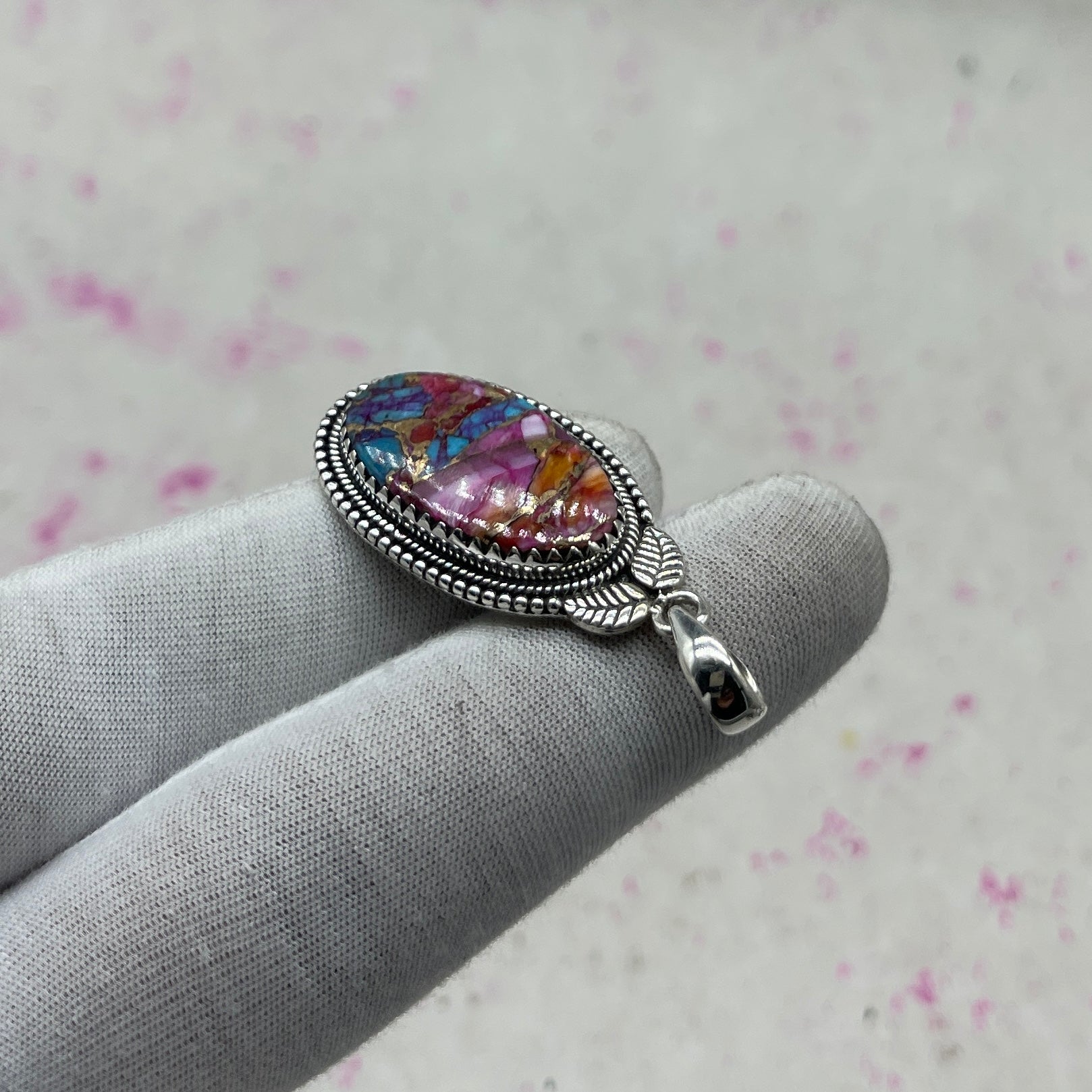 Spiny Oyster Turquoise 925 Sterling Silver Pendant – Handmade Designer Jewelry