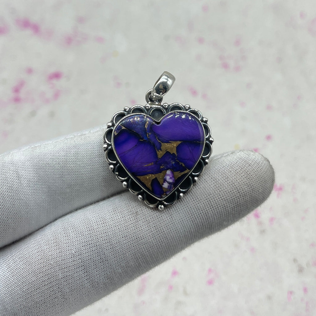 Purple Dahlia Turquoise 925 Sterling Silver Pendant – Handmade Bohemian Jewelry