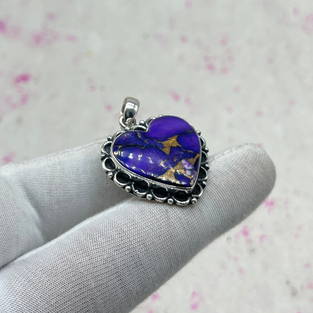Purple Dahlia Turquoise 925 Sterling Silver Pendant – Handmade Bohemian Jewelry
