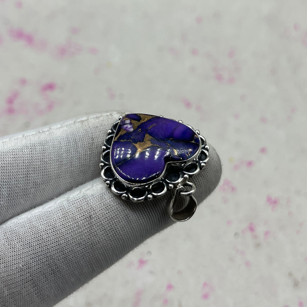 Purple Dahlia Turquoise 925 Sterling Silver Pendant – Handmade Bohemian Jewelry